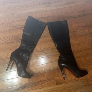 Christian Louboutin Black Leather Heeled Boots with Red Soles